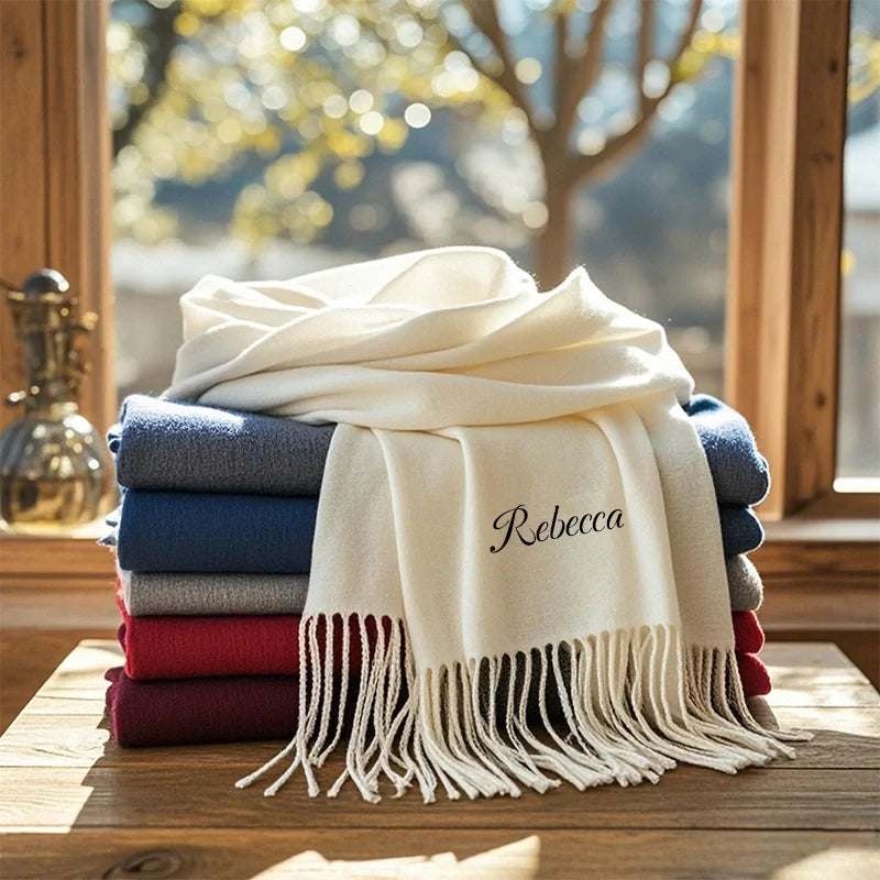 Personalised Luxury Embroidered Scarf – Custom Winter Scarf for Women, Christmas Gift & Bridesmaid Shawl