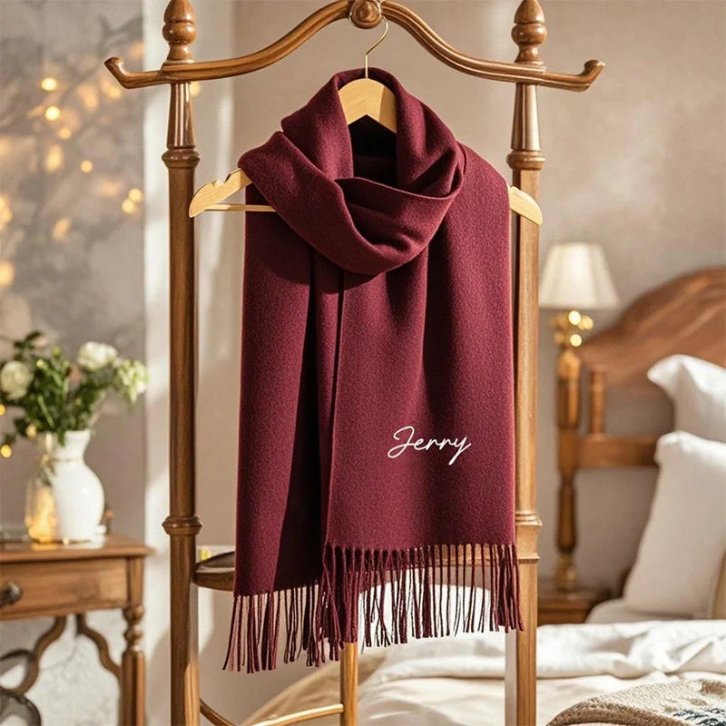 Personalised Luxury Embroidered Scarf – Custom Winter Scarf for Women, Christmas Gift & Bridesmaid Shawl