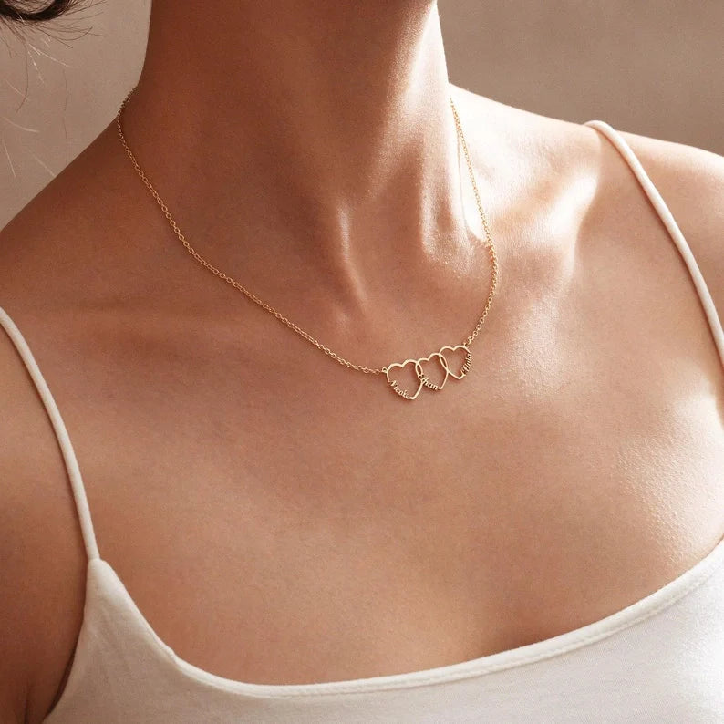 Personalized 1–5 Heart Name Necklace for Mom – Custom Family Names Necklace | Mother’s Day Gift