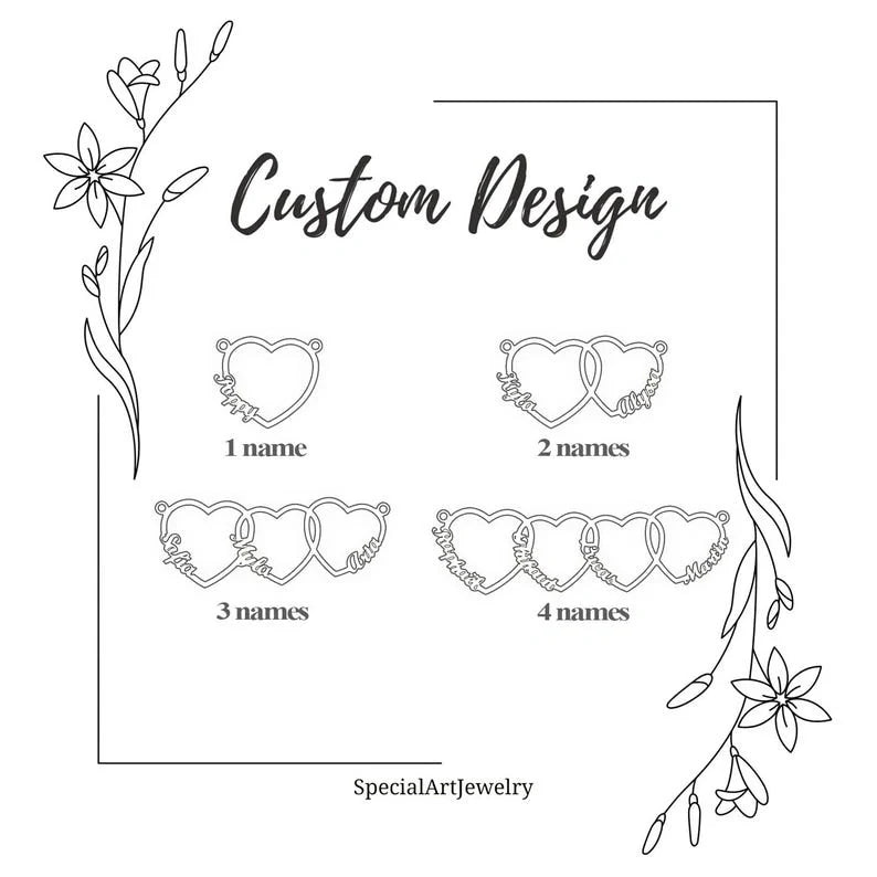 Personalized 1–5 Heart Name Necklace for Mom – Custom Family Names Necklace | Mother’s Day Gift