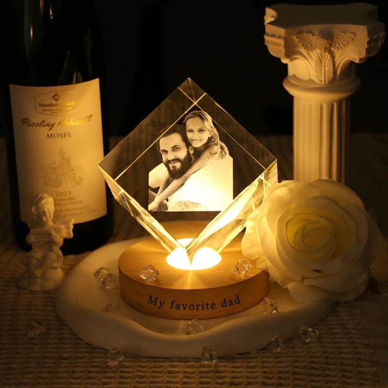 Personalized 3D Heart Crystal Photo with LED Light – Custom Engraved Crystal Portrait Gift for Anniversary, Christmas, Wedding & Couples