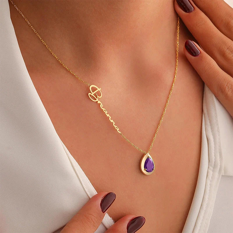 Personalized Alexandrite Birthstone Name Necklace – June Birthstone Gift for Mom, Custom Jewelry for Mother’s Day