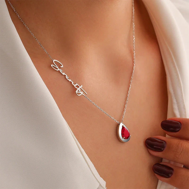 Personalized Alexandrite Birthstone Name Necklace – June Birthstone Gift for Mom, Custom Jewelry for Mother’s Day