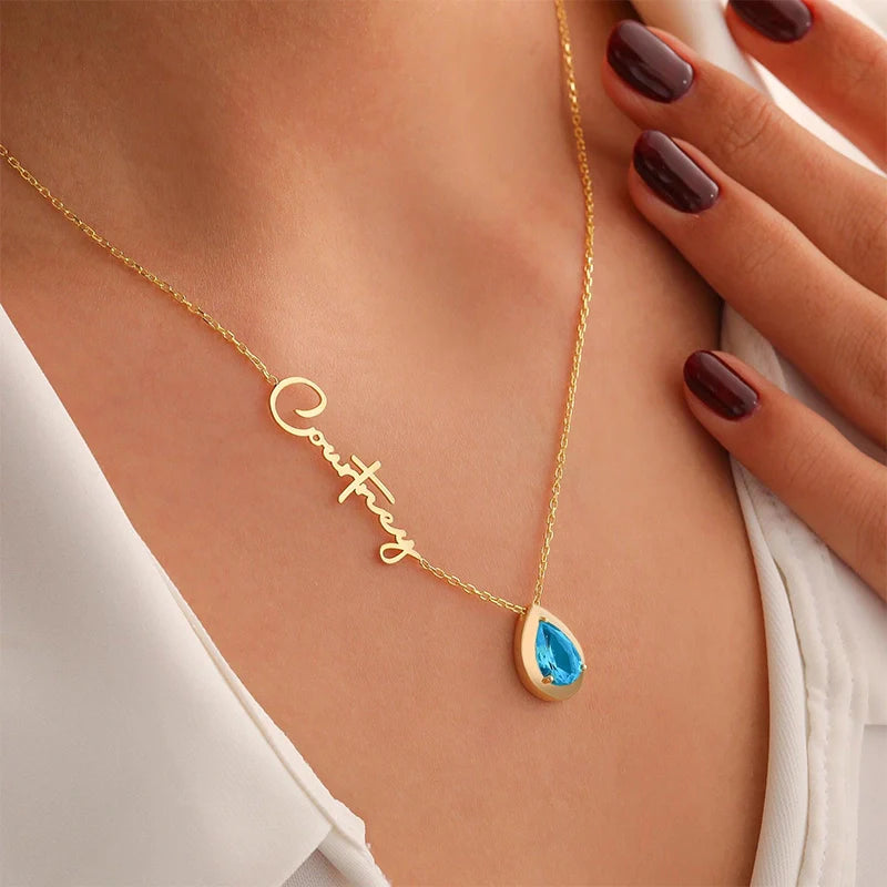 Personalized Alexandrite Birthstone Name Necklace – June Birthstone Gift for Mom, Custom Jewelry for Mother’s Day