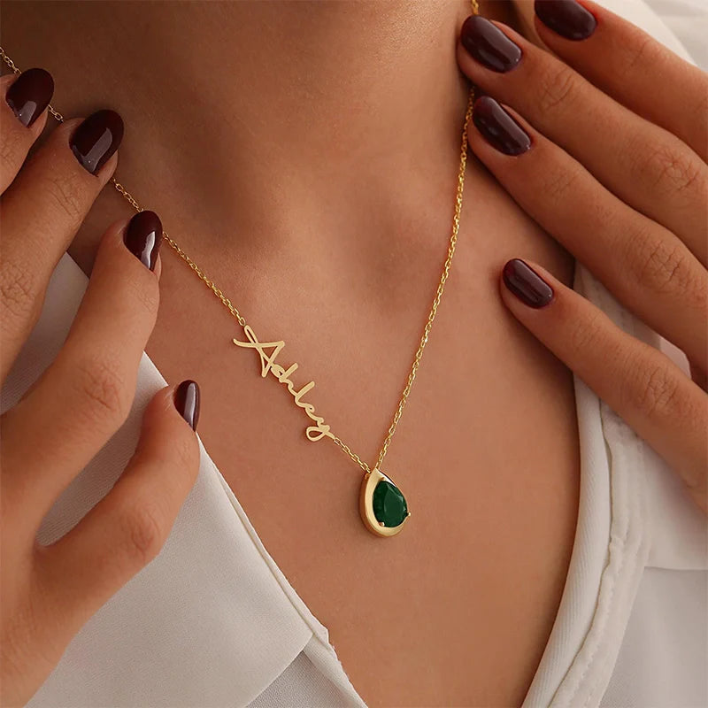 Personalized Alexandrite Birthstone Name Necklace – June Birthstone Gift for Mom, Custom Jewelry for Mother’s Day