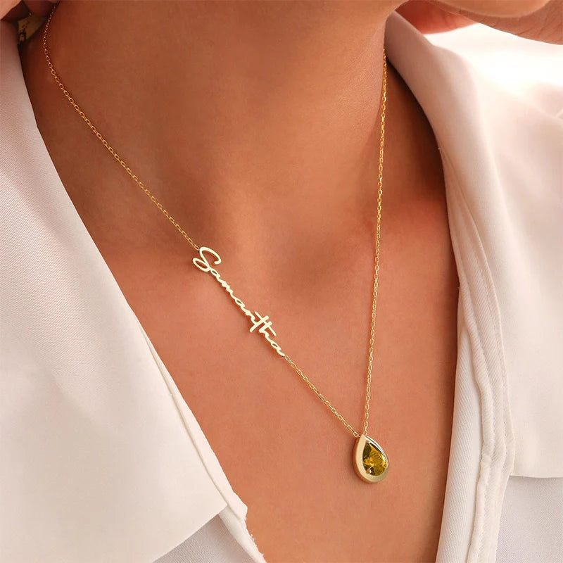 Personalized Alexandrite Birthstone Name Necklace – June Birthstone Gift for Mom, Custom Jewelry for Mother’s Day