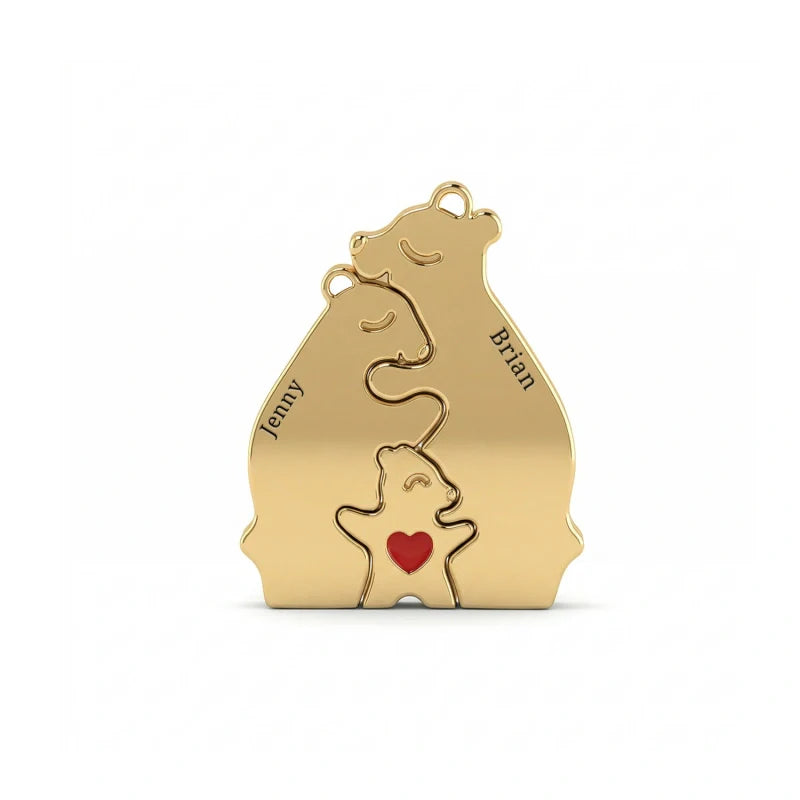 Personalized Bear Family Necklace – Custom Mom Necklace with Kids Names, Engraved Heart Pendant Gift