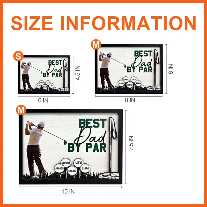 Personalized “Best Dad by Par” Wooden Photo Plaque – Custom Golf Gift with Kids’ Names
