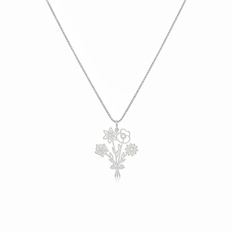 Personalized Birth Flower Bouquet Necklace – Custom Family Birth Flower Necklace for Mom