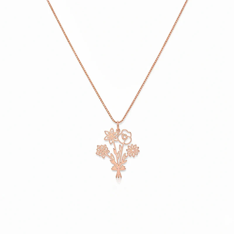 Personalized Birth Flower Bouquet Necklace – Custom Family Birth Flower Necklace for Mom