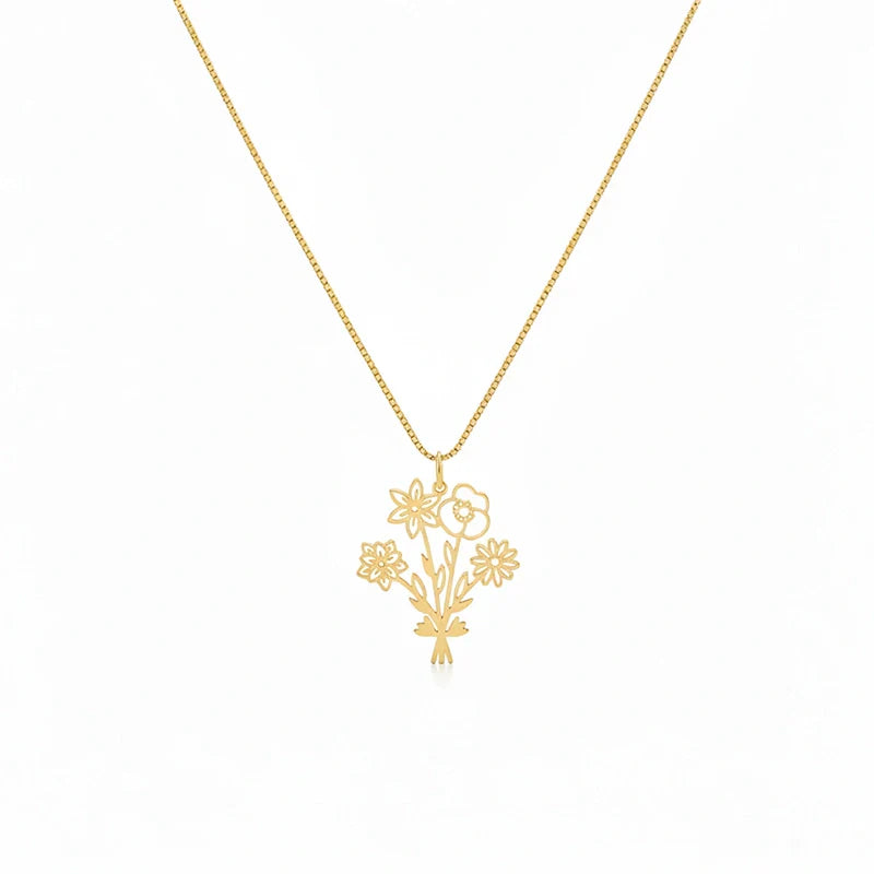 Personalized Birth Flower Bouquet Necklace – Custom Family Birth Flower Necklace for Mom