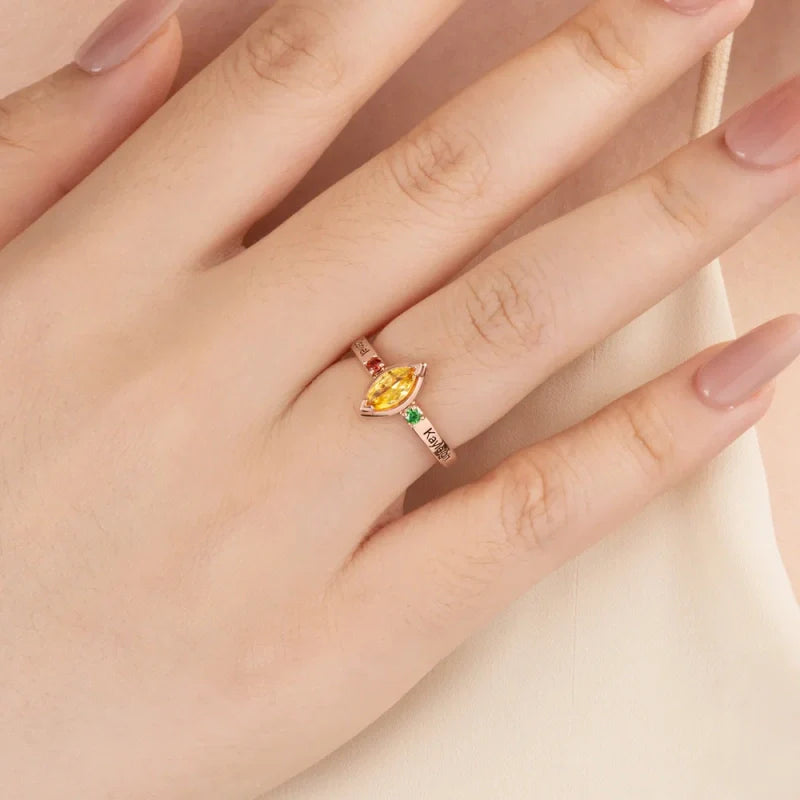 Personalized Birthstone Ring with Engraved Names – Custom Family Ring for Mom & Grandma | Mother’s Day Gift