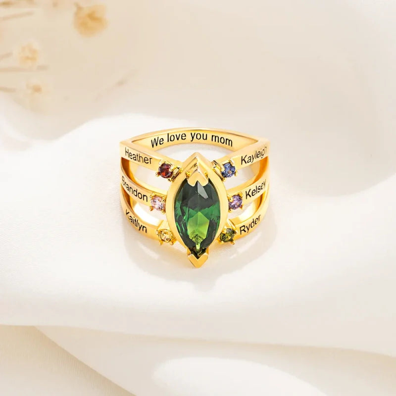 Personalized Birthstone Ring with Engraved Names – Custom Family Ring for Mom & Grandma | Mother’s Day Gift