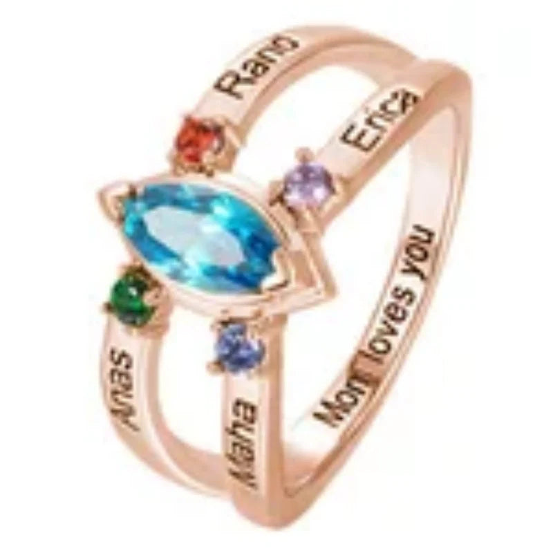 Personalized Birthstone Ring with Engraved Names – Custom Family Ring for Mom & Grandma | Mother’s Day Gift