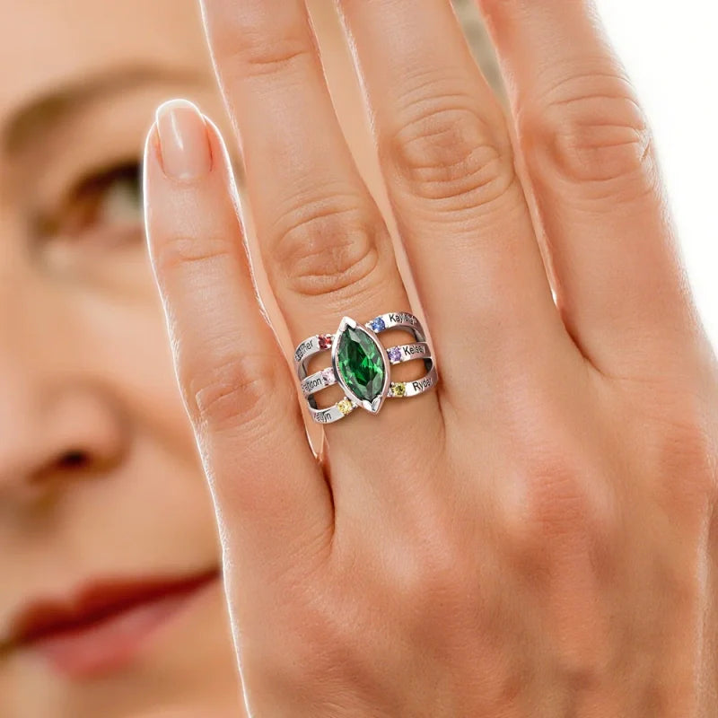 Personalized Birthstone Ring with Engraved Names – Custom Family Ring for Mom & Grandma | Mother’s Day Gift