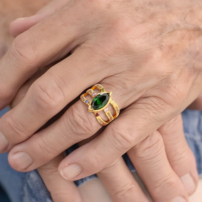 Personalized Birthstone Ring with Engraved Names – Custom Family Ring for Mom & Grandma | Mother’s Day Gift