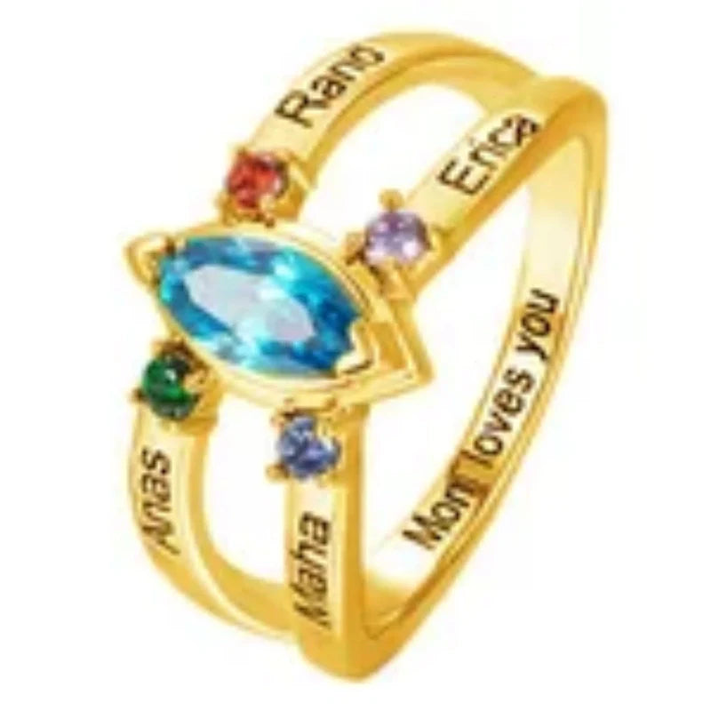 Personalized Birthstone Ring with Engraved Names – Custom Family Ring for Mom & Grandma | Mother’s Day Gift
