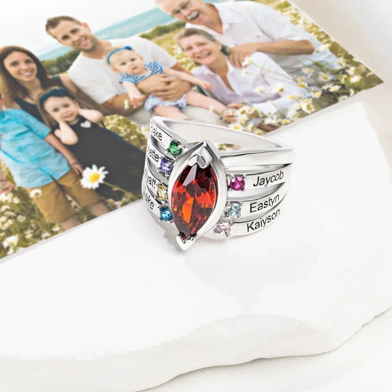 Personalized Birthstone Ring with Engraved Names – Custom Family Ring for Mom & Grandma | Mother’s Day Gift