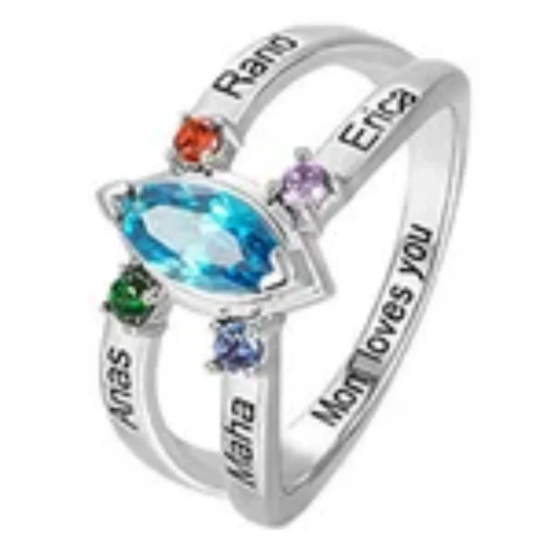Personalized Birthstone Ring with Engraved Names – Custom Family Ring for Mom & Grandma | Mother’s Day Gift