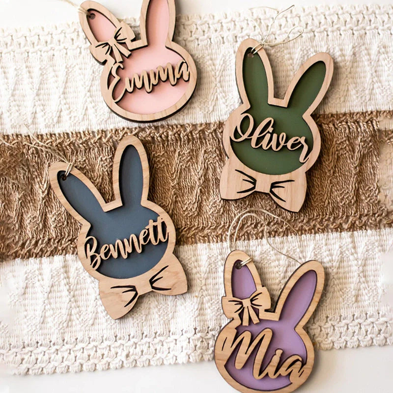 Personalized Bunny Easter Basket Tag – Custom Easter Name Charm for Kids Basket
