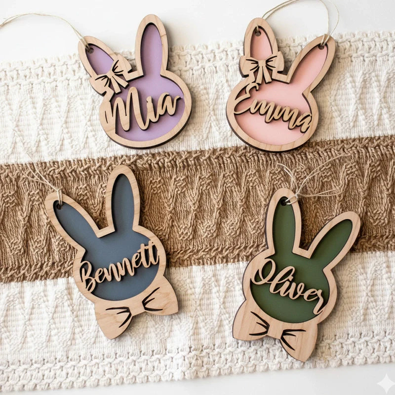Personalized Bunny Easter Basket Tag – Custom Easter Name Charm for Kids Basket