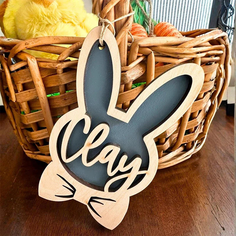 Personalized Bunny Easter Basket Tag – Custom Easter Name Charm for Kids Basket