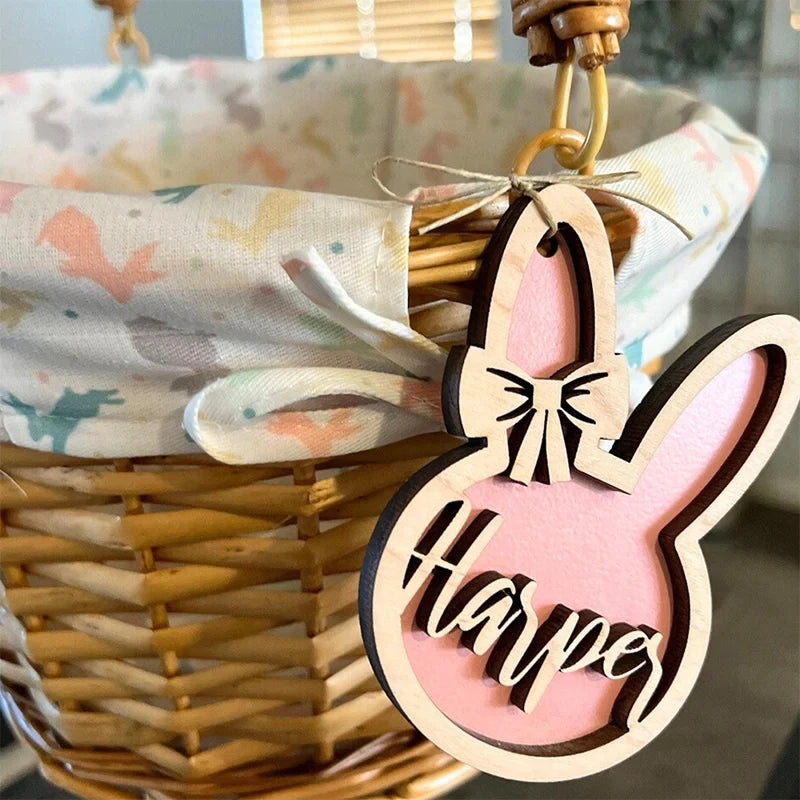 Personalized Bunny Easter Basket Tag – Custom Easter Name Charm for Kids Basket