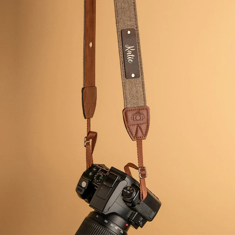 Personalized Camera Strap – Vegan Leather Neck Strap for DSLR & Mirrorless Cameras