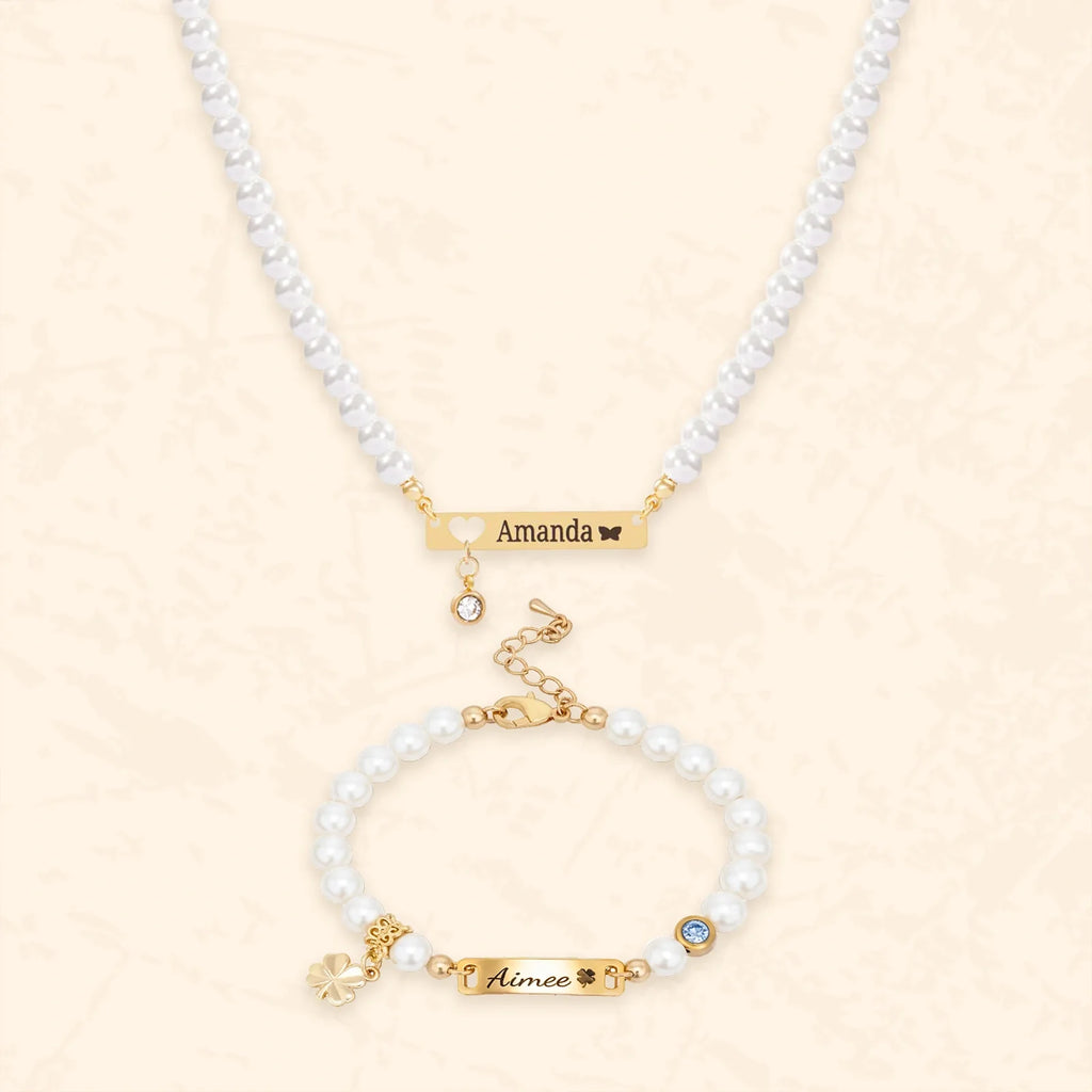 Personalized Children’s Pearl Bracelet & Necklace Set – Capture Your Child’s Zodiac Light and Growth Story