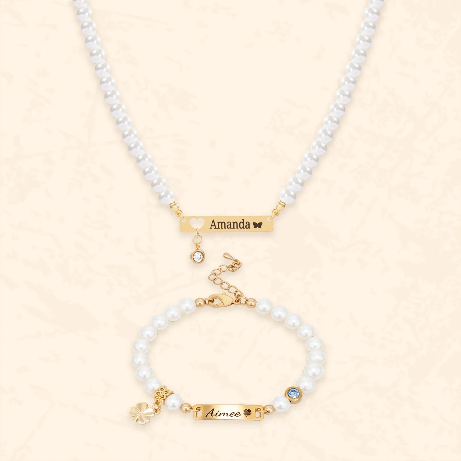 Personalized Children’s Pearl Bracelet & Necklace Set – Capture Your Child’s Zodiac Light and Growth Story