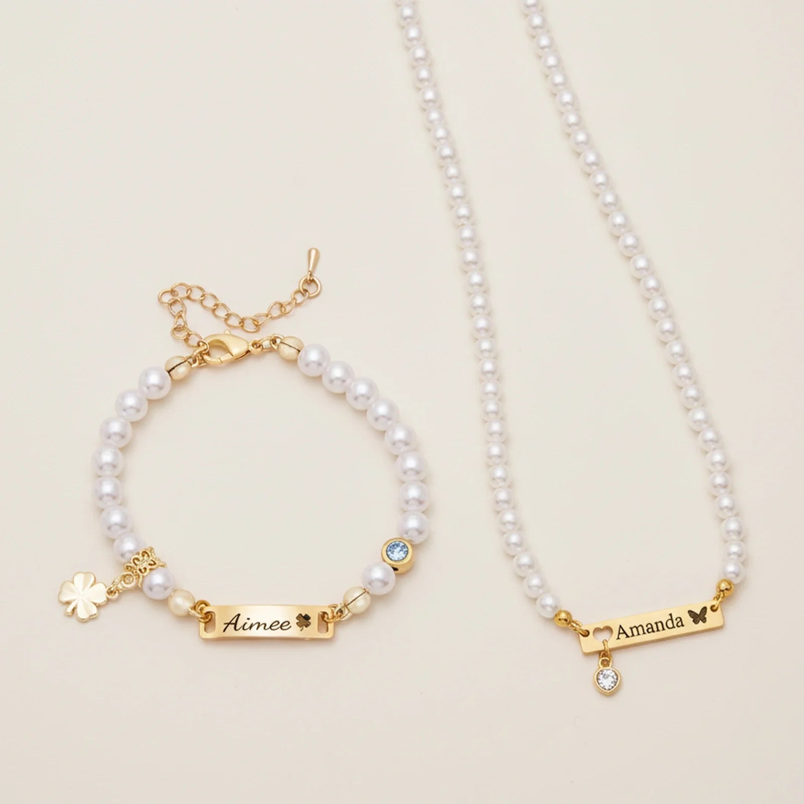 Personalized Children’s Pearl Bracelet & Necklace Set – Capture Your Child’s Zodiac Light and Growth Story