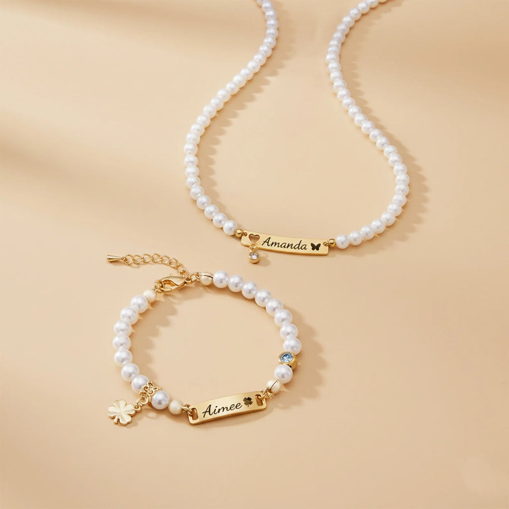 Personalized Children’s Pearl Bracelet & Necklace Set – Capture Your Child’s Zodiac Light and Growth Story