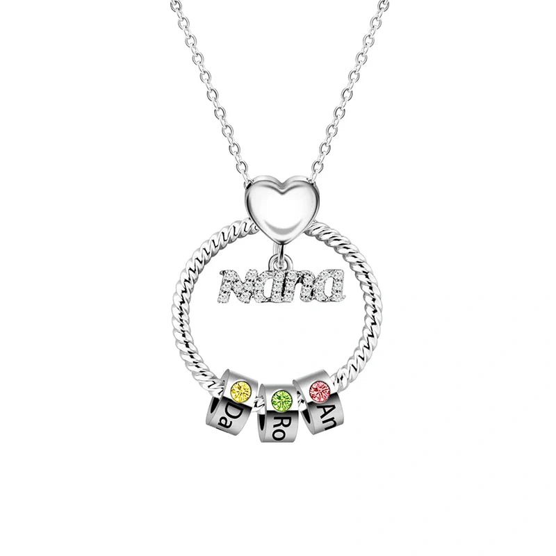 Personalized Circle Birthstone Necklace for Mom – Custom Beads Family Pendant with Names | Mother’s Day Gift for Mom & Grandma