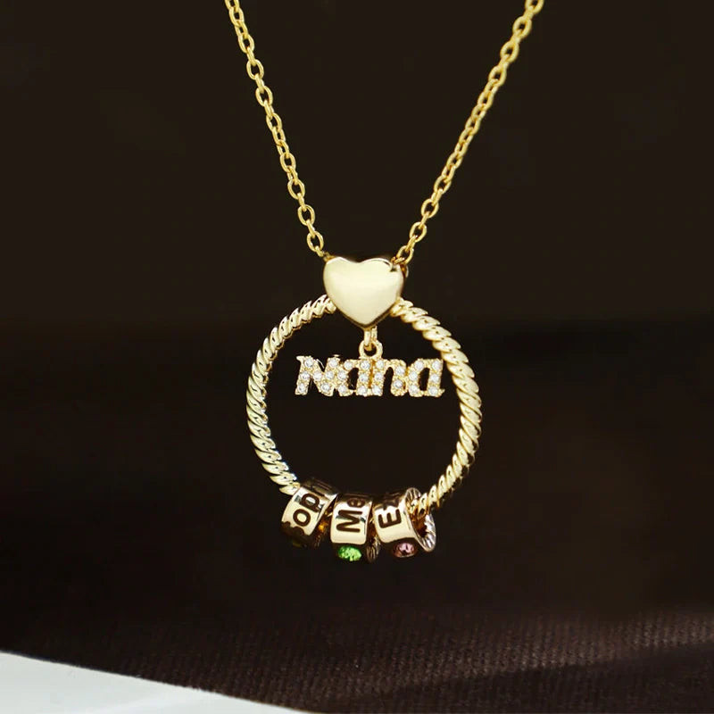 Personalized Circle Birthstone Necklace for Mom – Custom Beads Family Pendant with Names | Mother’s Day Gift for Mom & Grandma