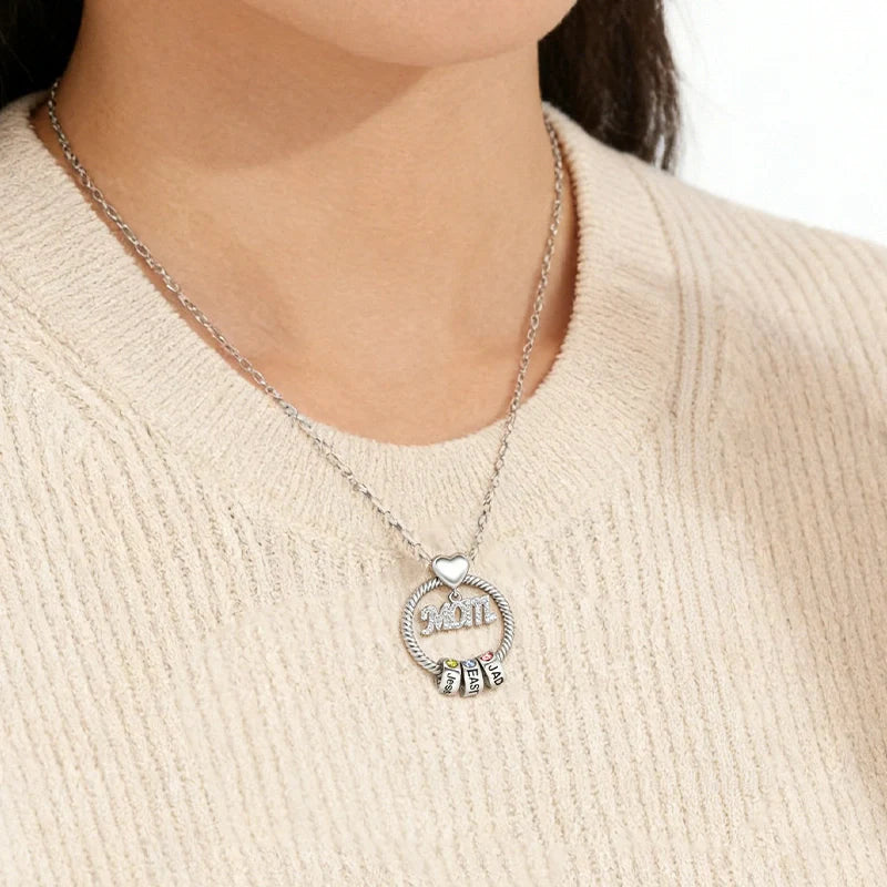 Personalized Circle Birthstone Necklace for Mom – Custom Beads Family Pendant with Names | Mother’s Day Gift for Mom & Grandma