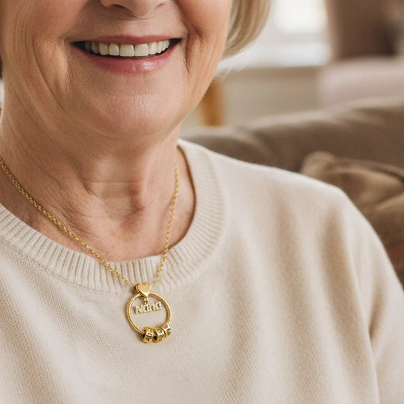 Personalized Circle Birthstone Necklace for Mom – Custom Beads Family Pendant with Names | Mother’s Day Gift for Mom & Grandma