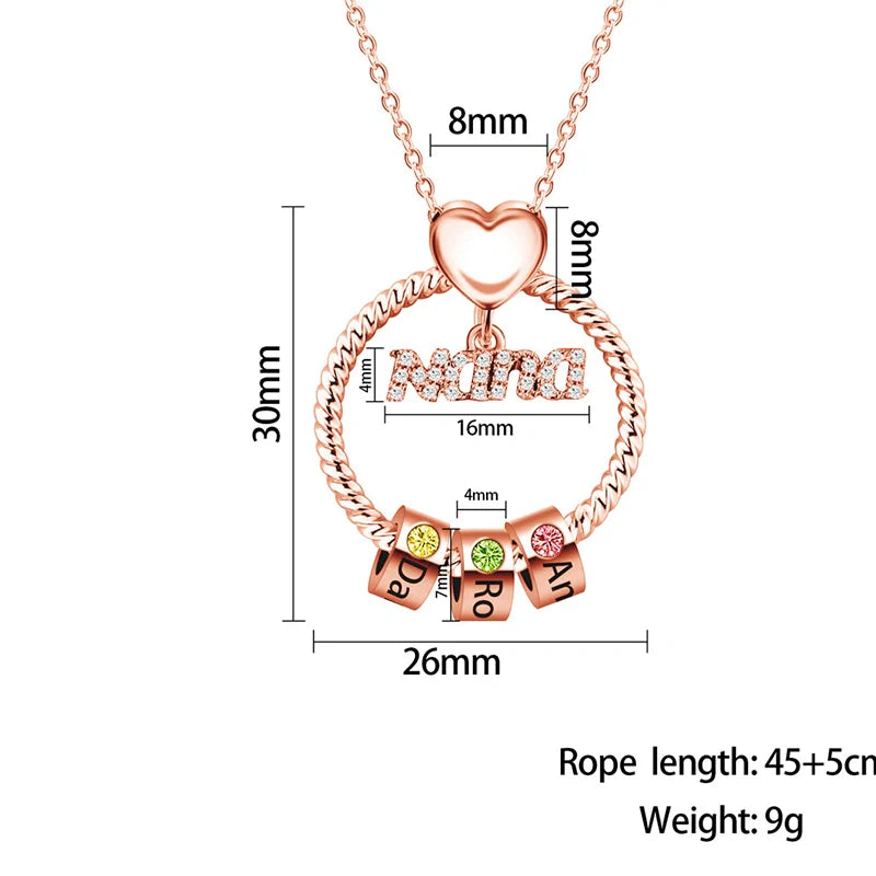 Personalized Circle Birthstone Necklace for Mom – Custom Beads Family Pendant with Names | Mother’s Day Gift for Mom & Grandma