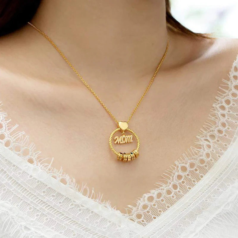 Personalized Circle Birthstone Necklace for Mom – Custom Beads Family Pendant with Names | Mother’s Day Gift for Mom & Grandma
