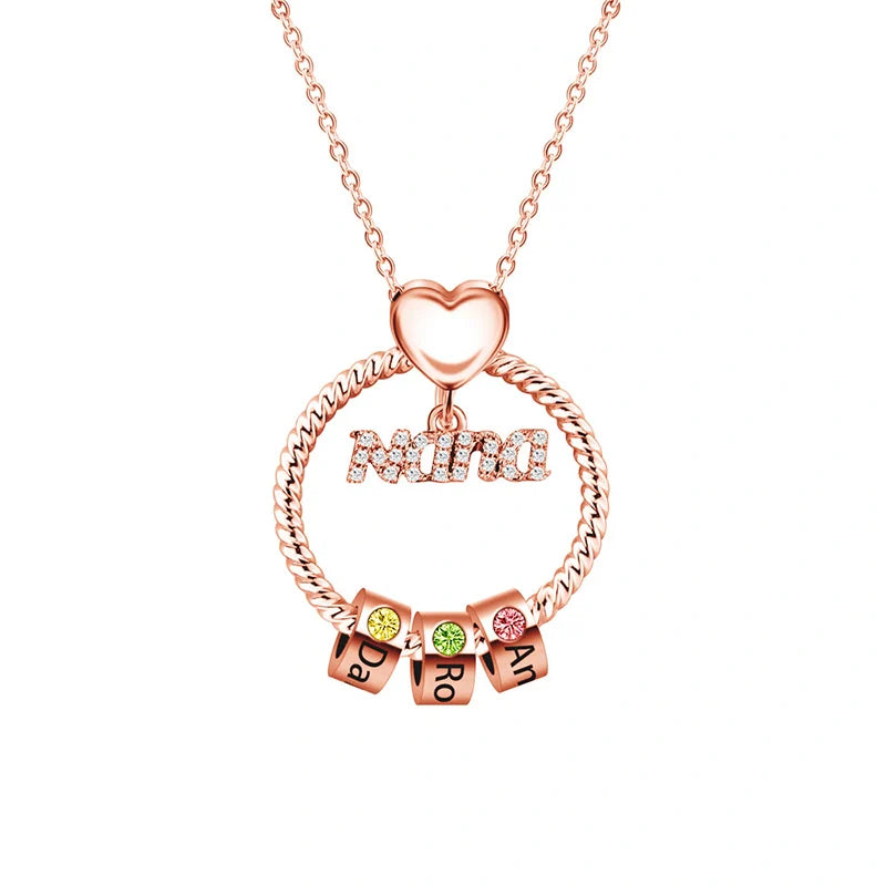 Personalized Circle Birthstone Necklace for Mom – Custom Beads Family Pendant with Names | Mother’s Day Gift for Mom & Grandma