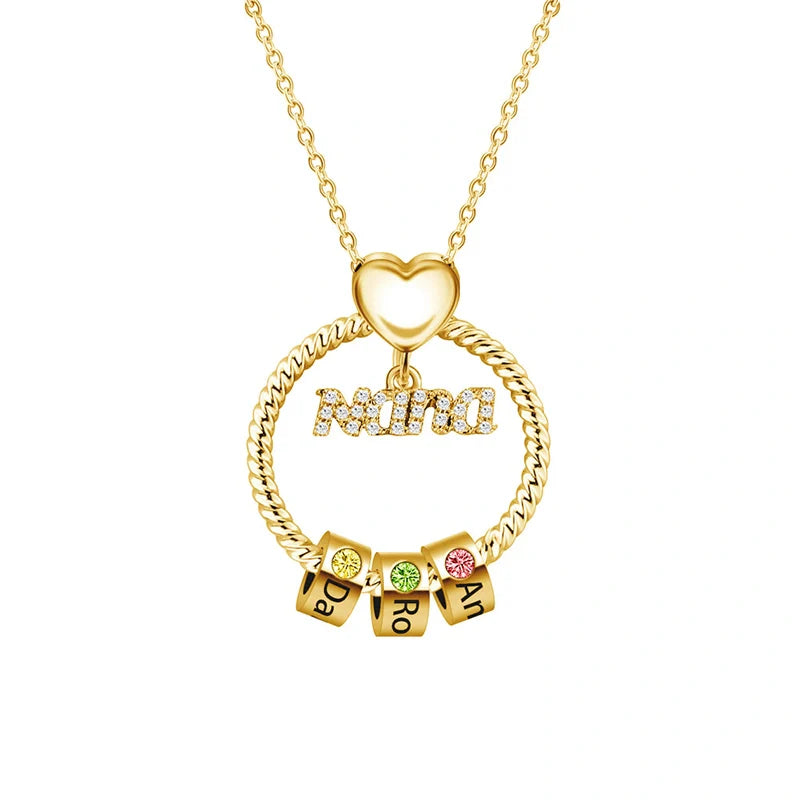 Personalized Circle Birthstone Necklace for Mom – Custom Beads Family Pendant with Names | Mother’s Day Gift for Mom & Grandma