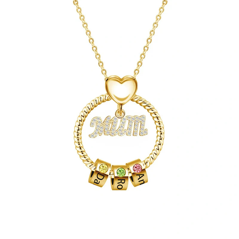 Personalized Circle Birthstone Necklace for Mom – Custom Beads Family Pendant with Names | Mother’s Day Gift for Mom & Grandma