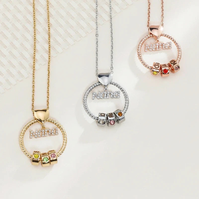 Personalized Circle Birthstone Necklace for Mom – Custom Beads Family Pendant with Names | Mother’s Day Gift for Mom & Grandma