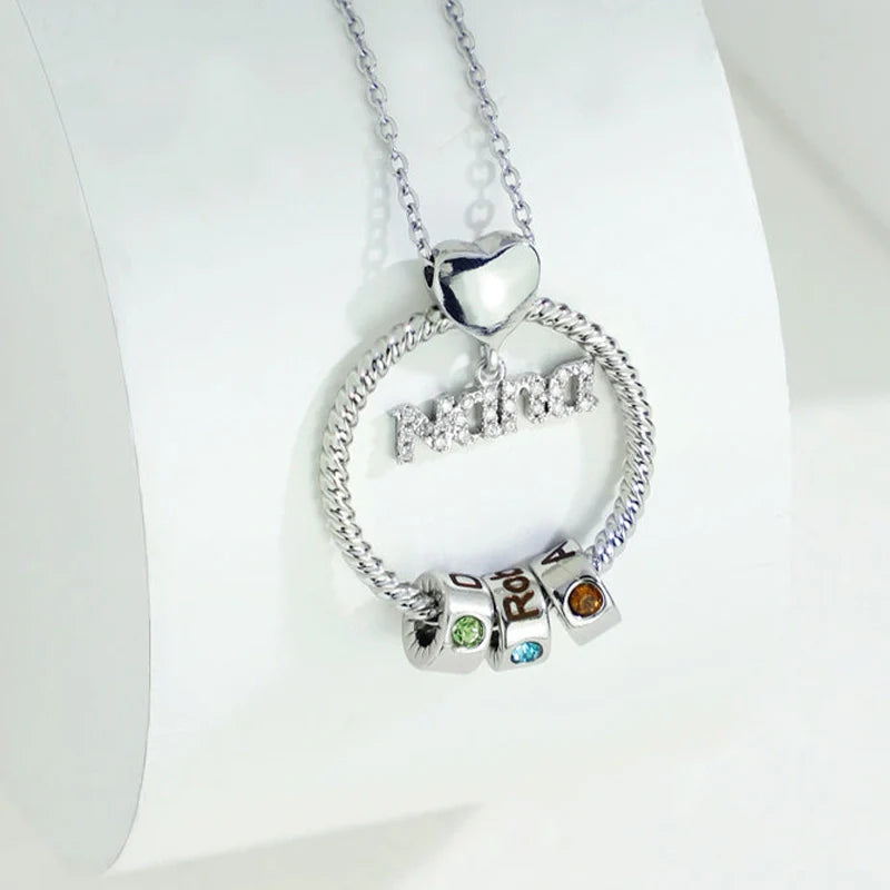 Personalized Circle Birthstone Necklace for Mom – Custom Beads Family Pendant with Names | Mother’s Day Gift for Mom & Grandma