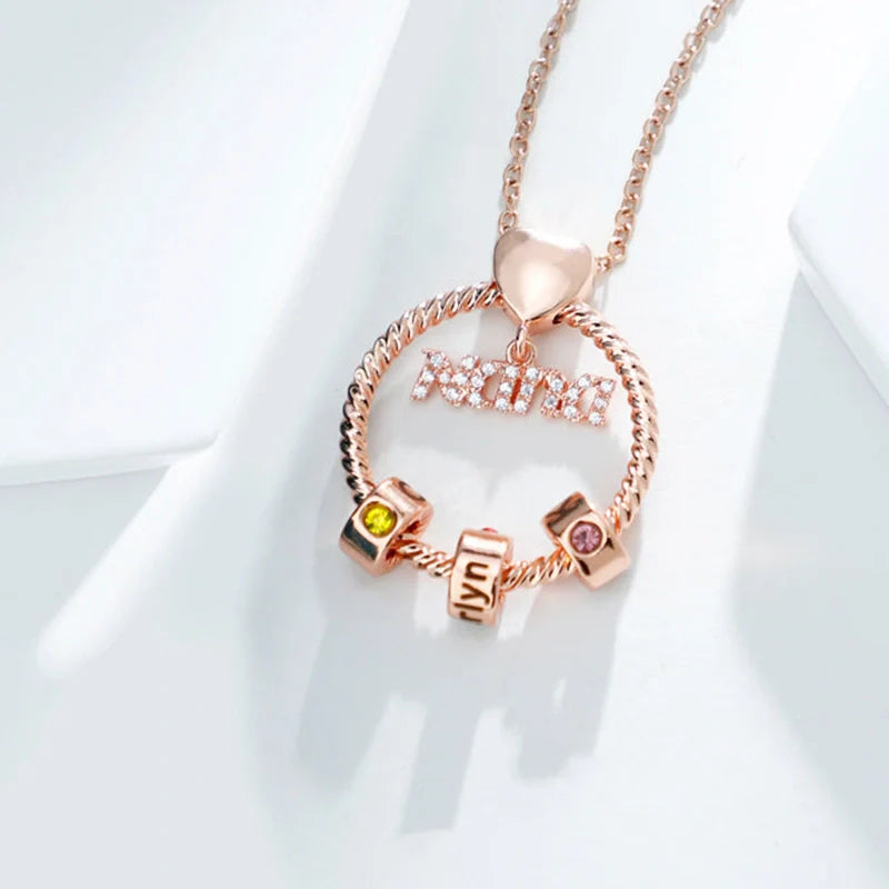 Personalized Circle Birthstone Necklace for Mom – Custom Beads Family Pendant with Names | Mother’s Day Gift for Mom & Grandma