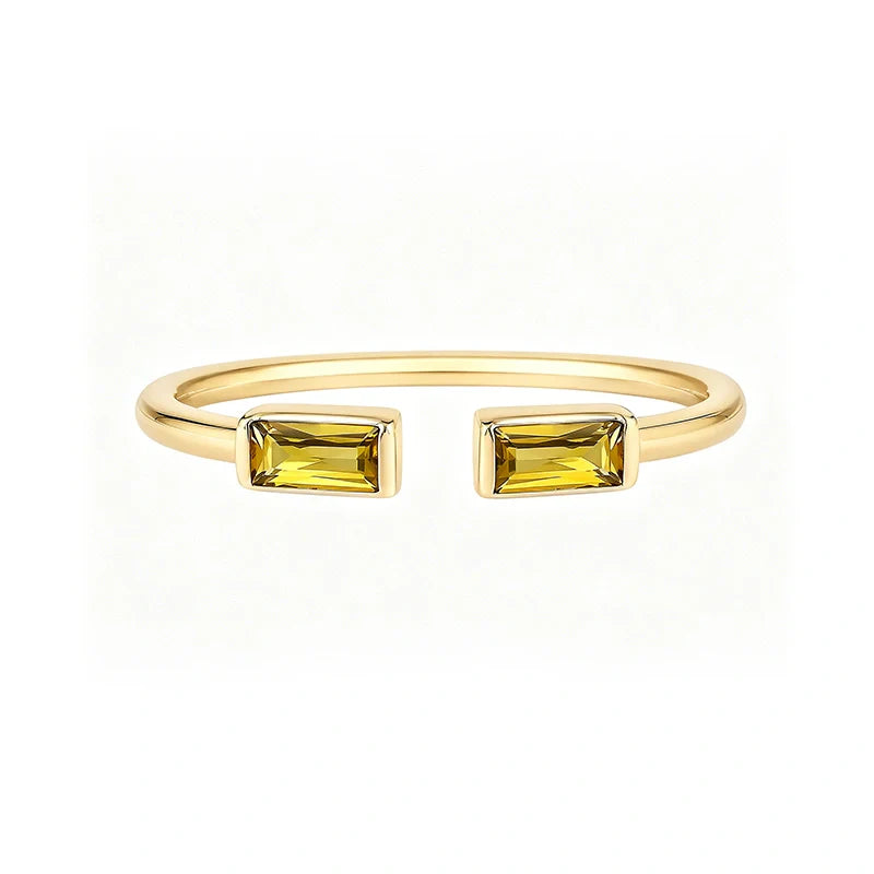 Personalized Duo Baguette Birthstone Ring – Adjustable Sterling Silver Gemstone Ring Gift
