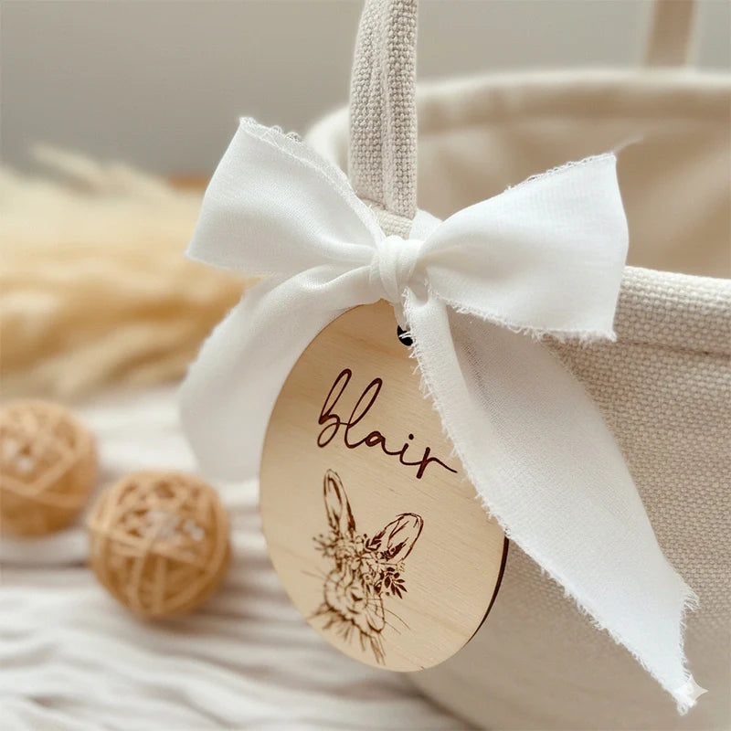 Personalized Easter Basket Name Tag – Custom Wooden Bunny Easter Tag for Kids