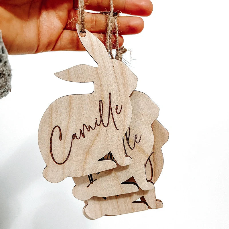 Personalized Easter Basket Name Tag – Custom Wooden Bunny Name Tag for Kids Easter Basket