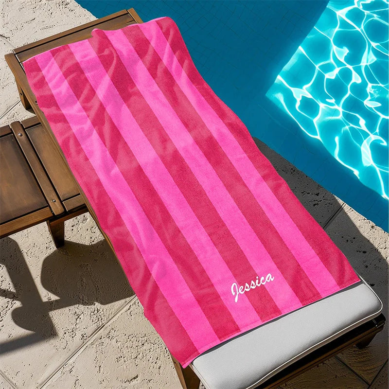 Personalized Embroidered Velour Beach Towel – Premium 100% Cotton Striped Towel