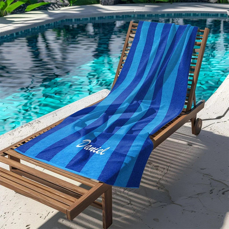 Personalized Embroidered Velour Beach Towel – Premium 100% Cotton Striped Towel