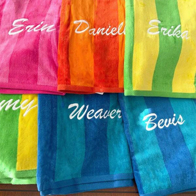 Personalized Embroidered Velour Beach Towel – Premium 100% Cotton Striped Towel